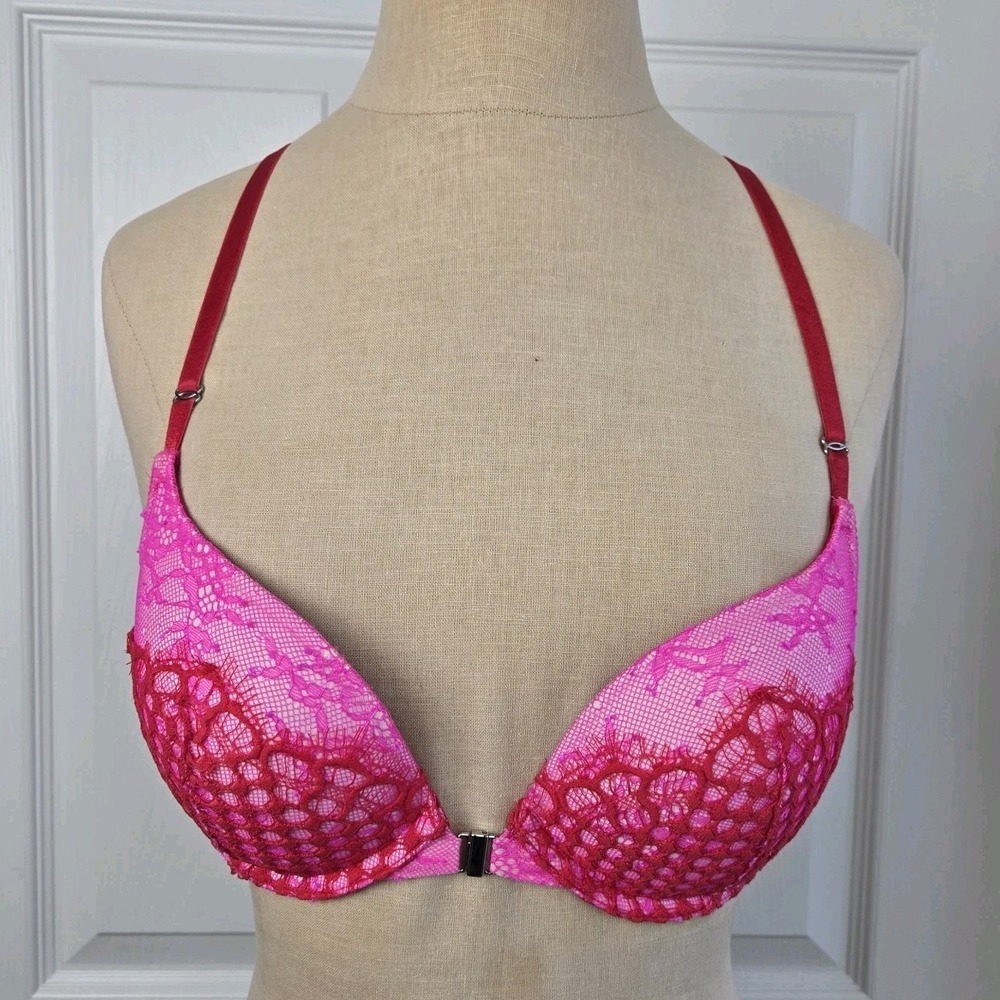 Victoria's Secret Very Sexy Push-up Bra Size 34B Pink Lace Racerback Front Clasp